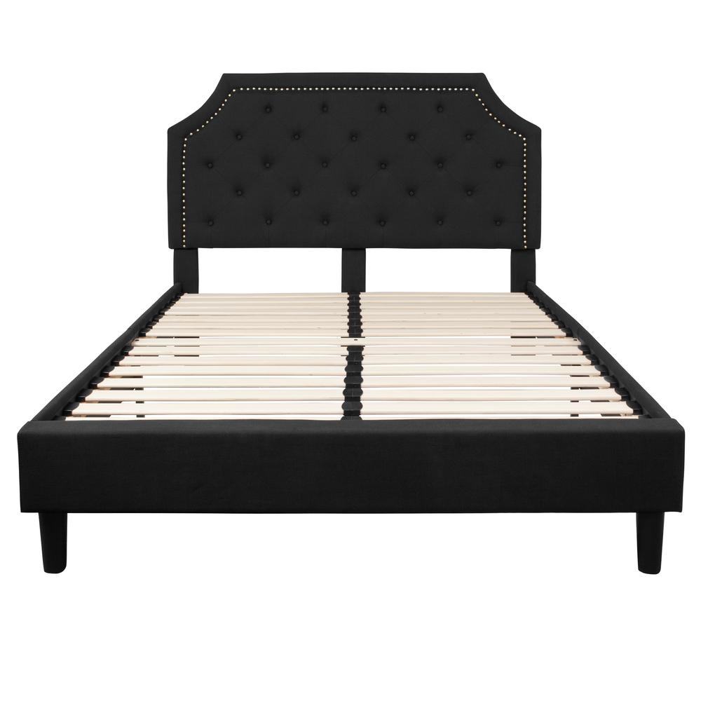 Elsa Queen Size Tufted Upholstered Platform Bed in Dark Grey Fabric - Image 4