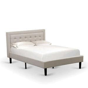 Katya Camden Collection Full Linen Upholstered Platform Bed – Mist Beige, Button Tufted, Trim Design - YetiBeds