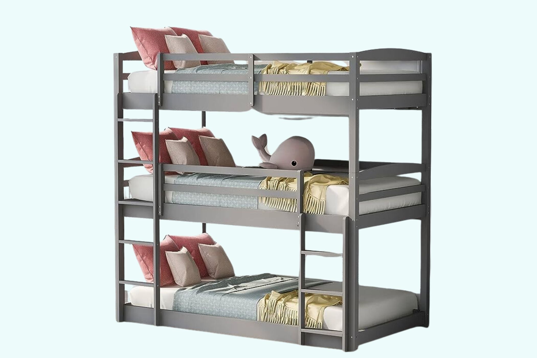 Grey Wood Triple Twin Bunk Bed