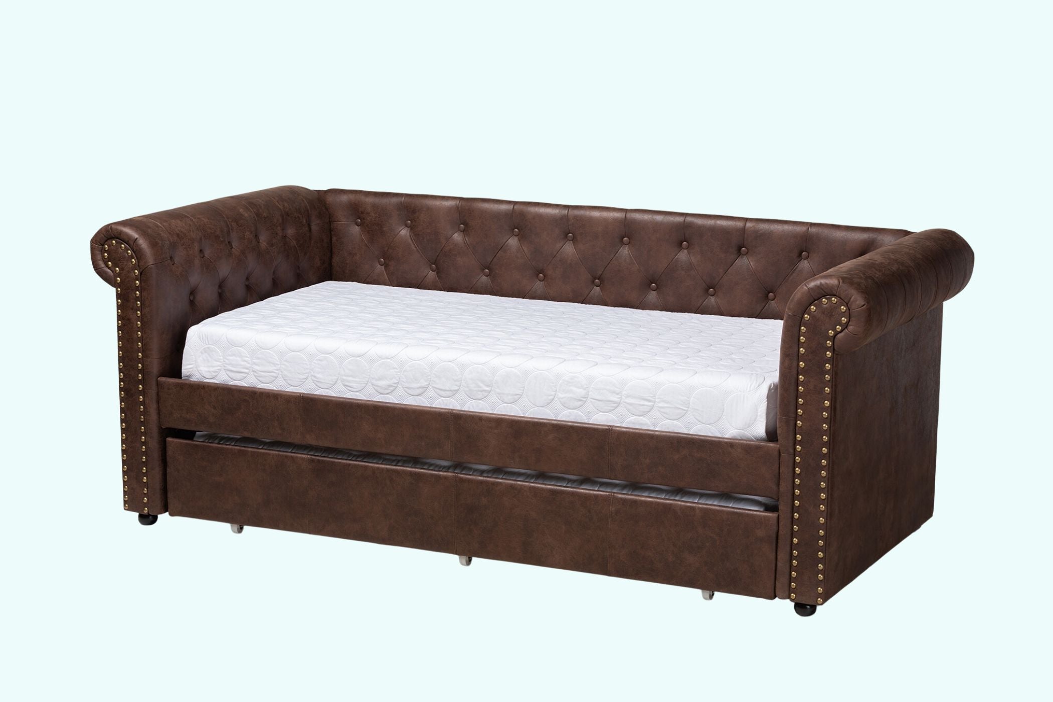 Mabelle Brown Faux-Leather Upholstered Daybed with Trundle