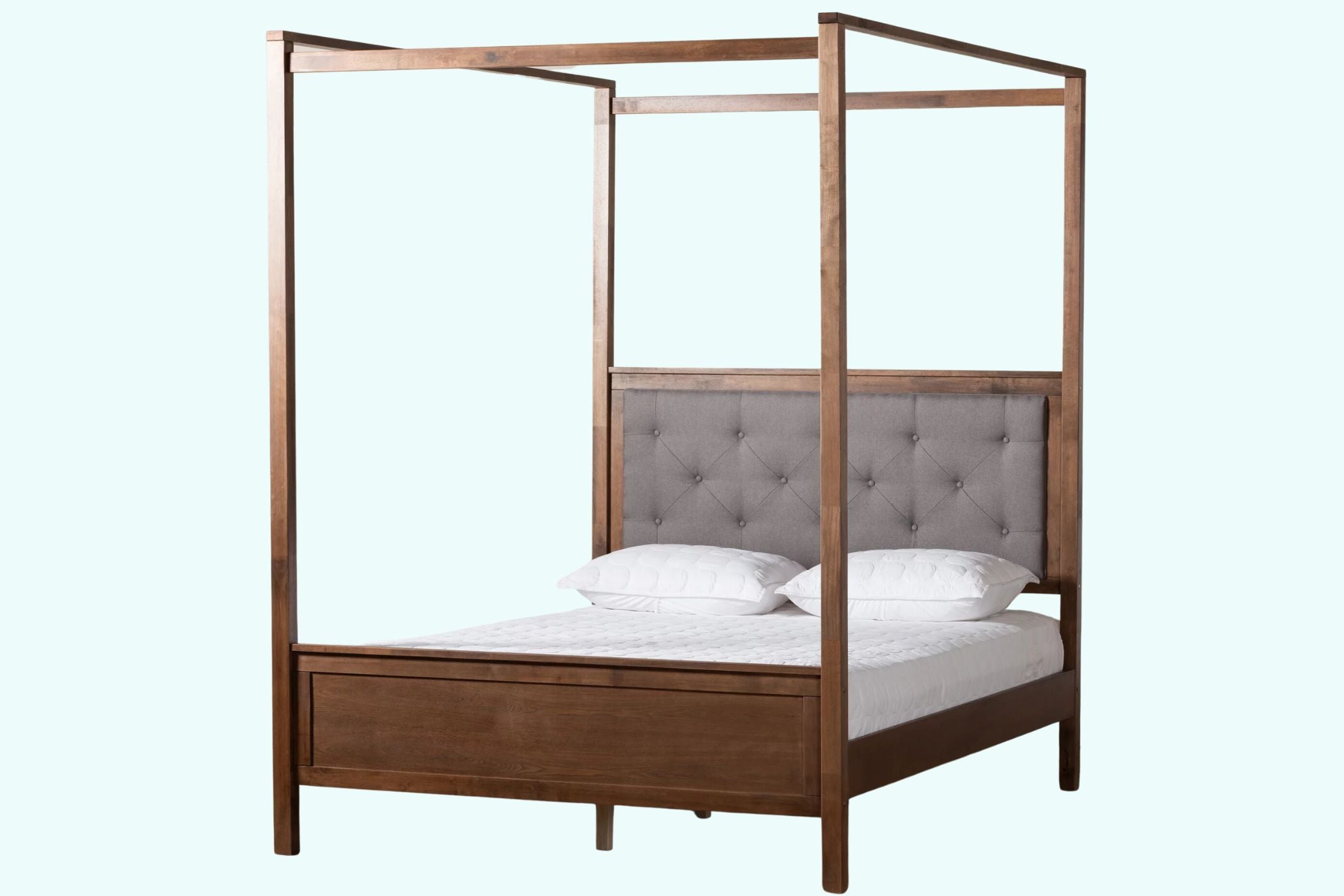 Natasha Grey and Walnut Brown Finished Wood King Size Platform Canopy Bed