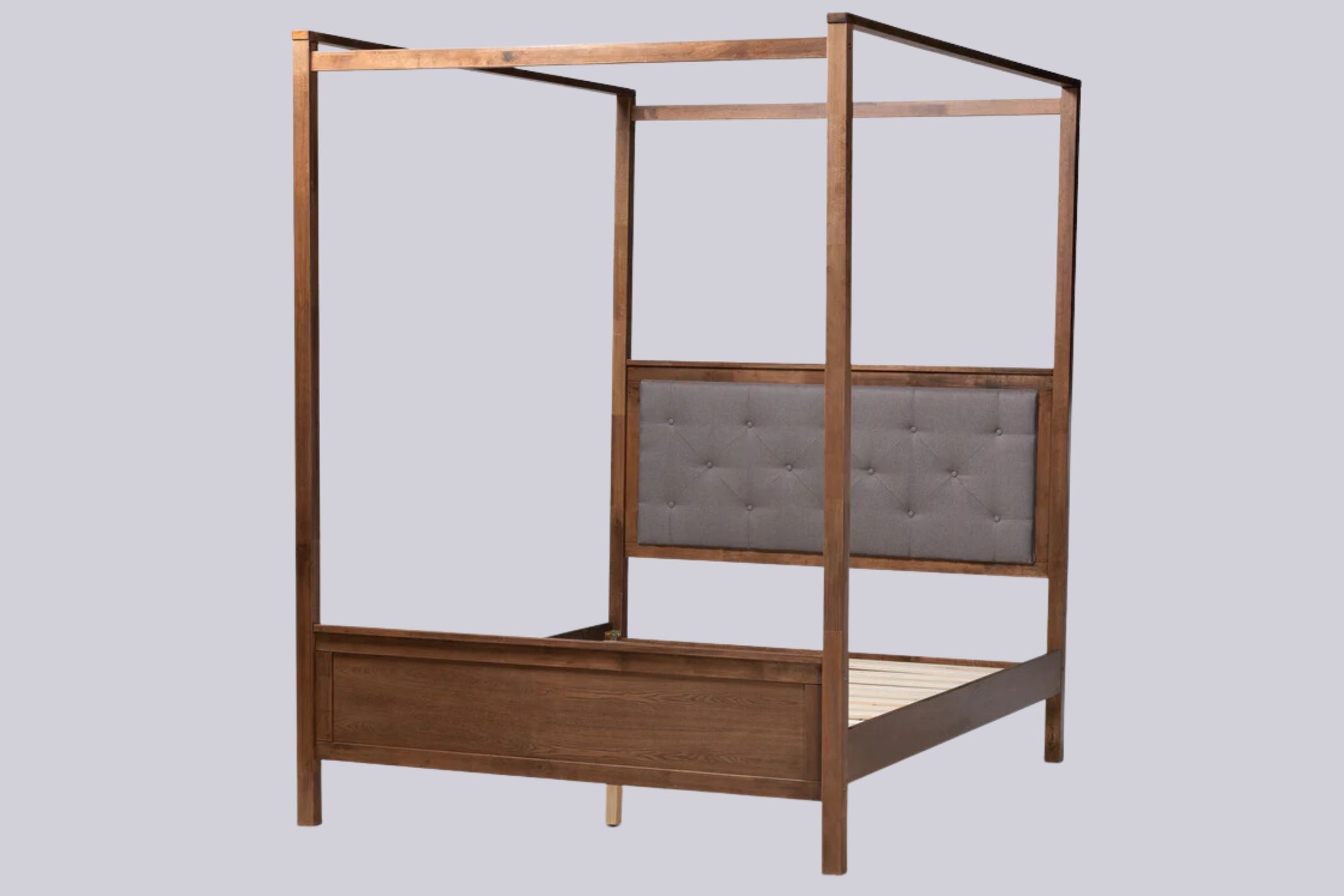 Natasha Grey and Walnut Brown Finished Wood Queen Size Platform Canopy Bed