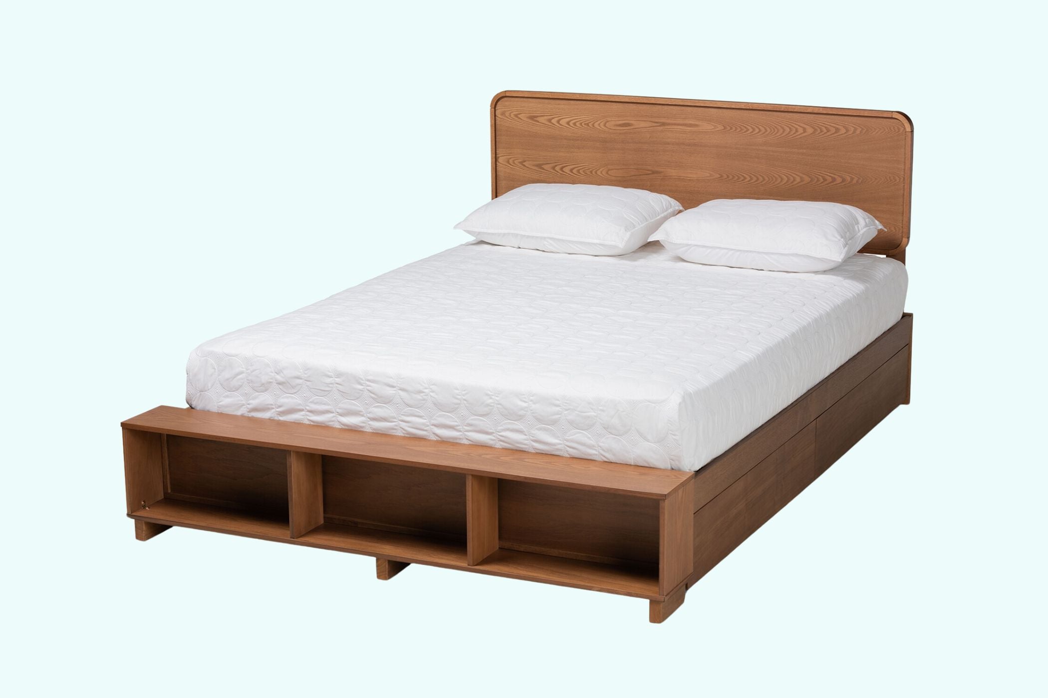 Vita Ash Walnut Queen Size Bed Modern with 4-Drawer Storage Platform Bed