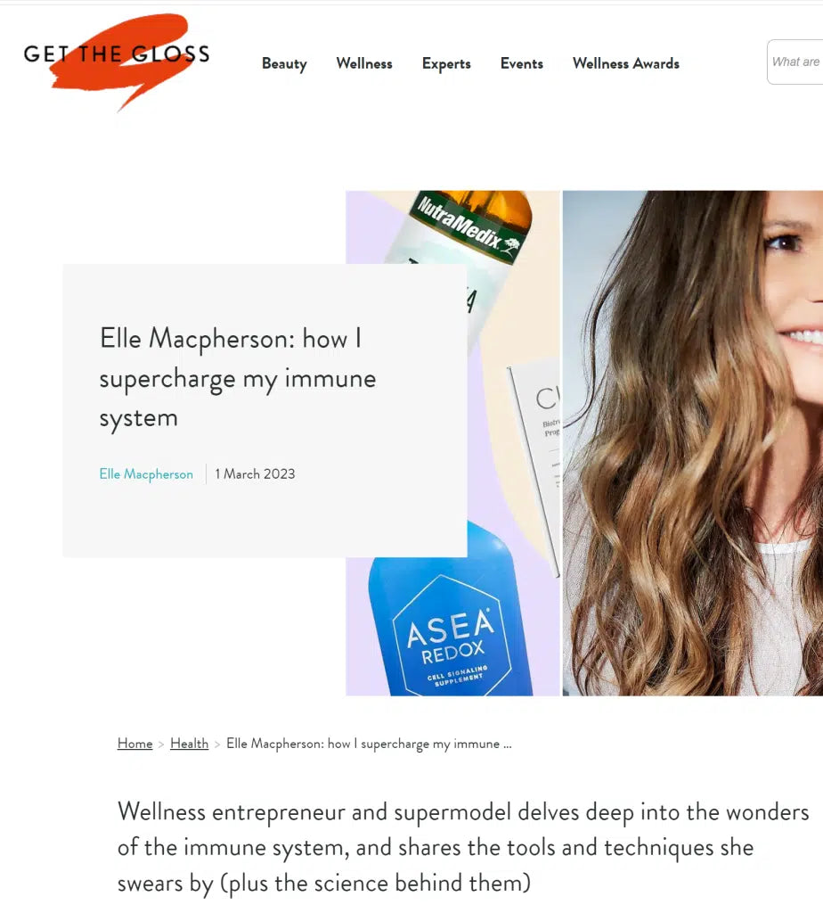 Get the Gloss cover page featuring Elle Macpherson