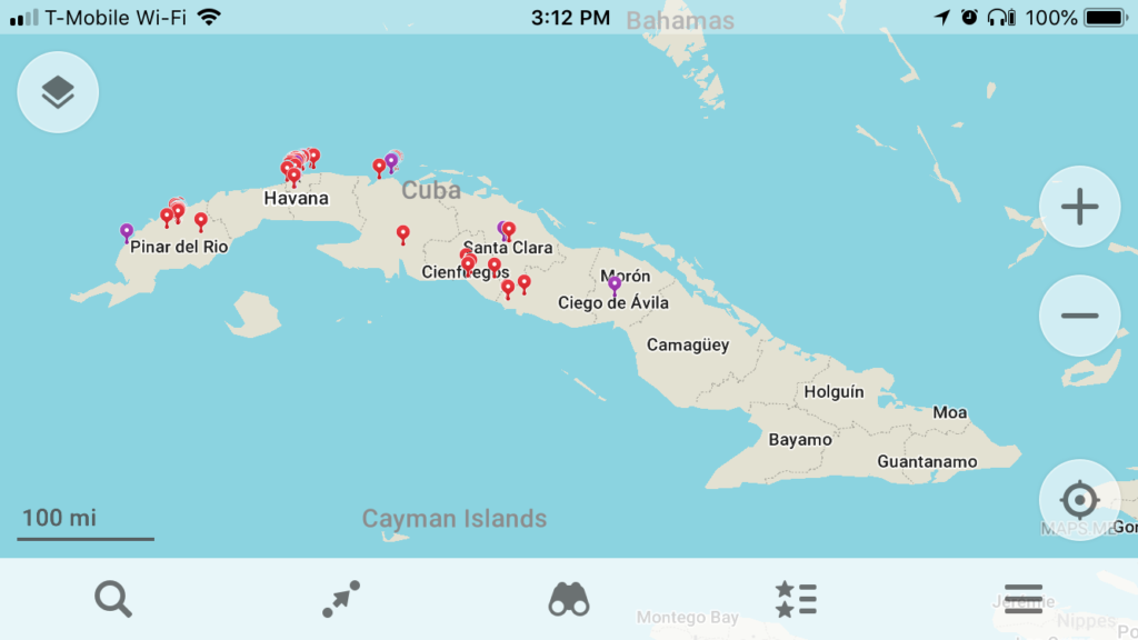 Gardner Tours Maps.me Map of Cuba with Saved locations