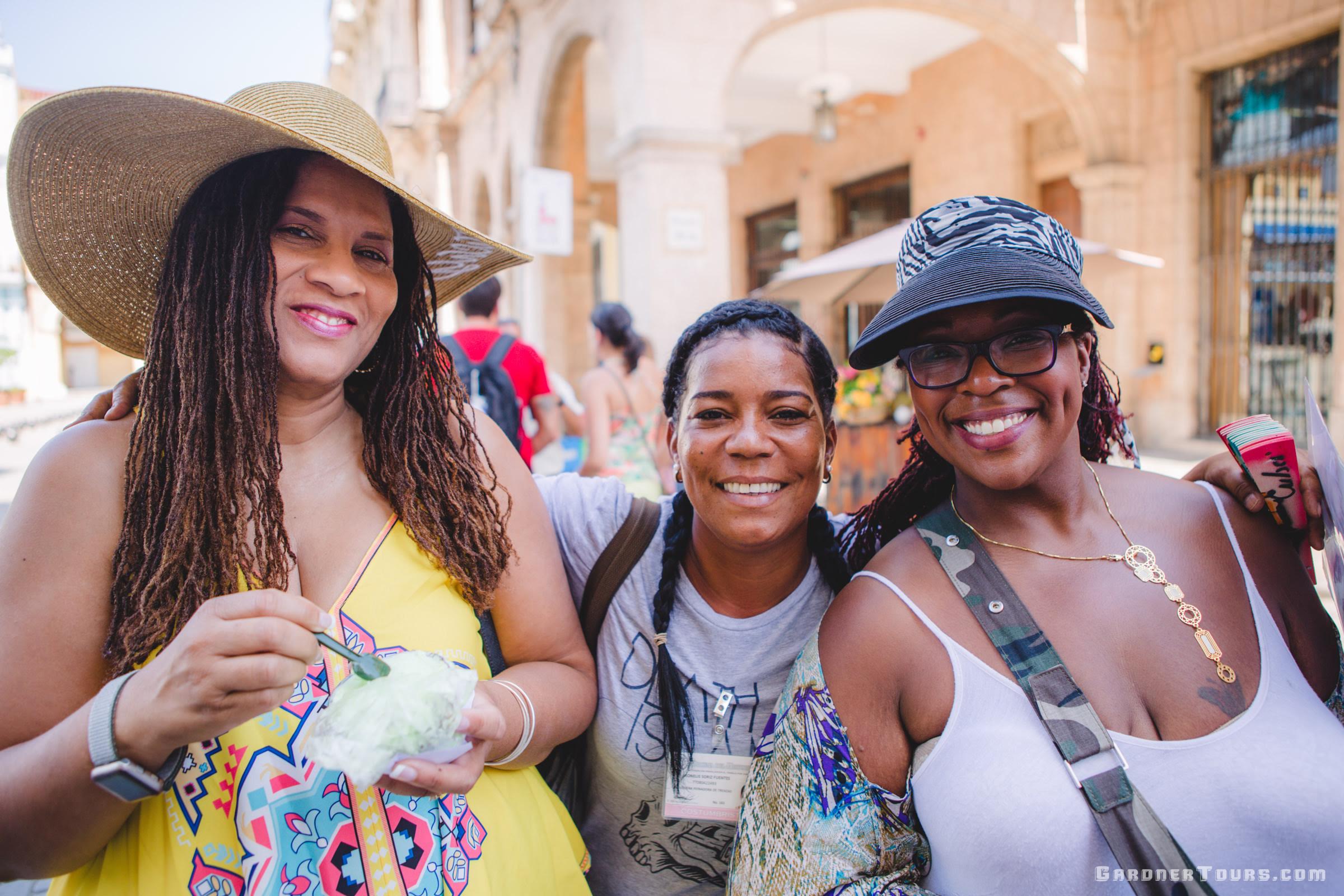 Gardner Tours Custom Cuba Tours Women Smiling with Tour Guide in Old Havana Cuba