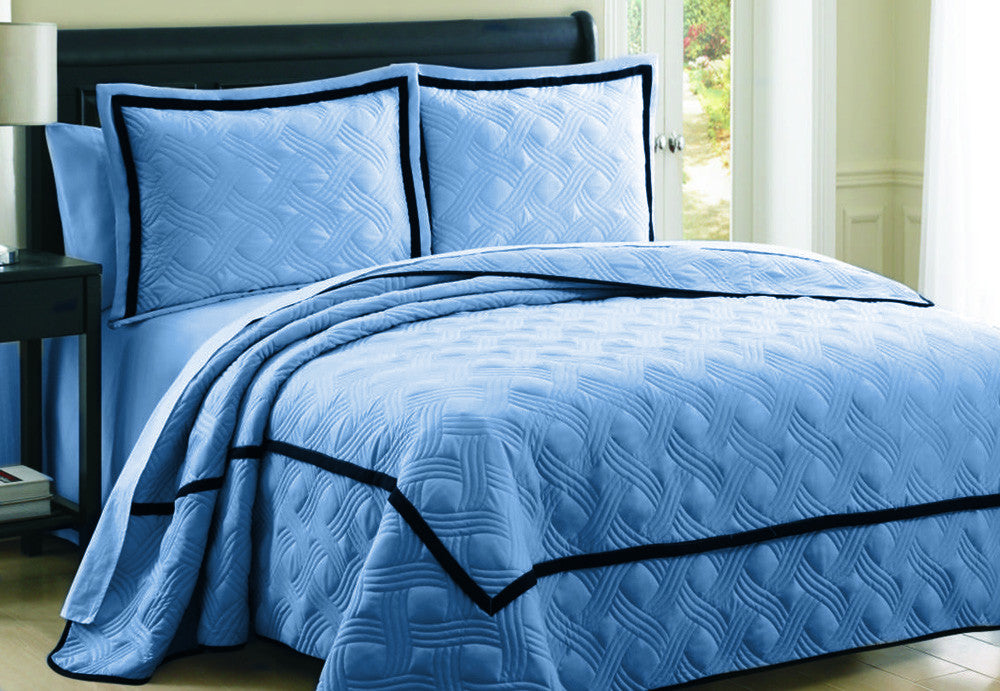 3pc Modern Blue Quilt Set With Abstract Pattern Design King