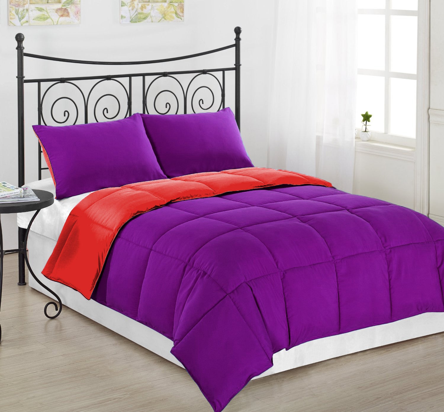 3pc Reversible Purple And Red Alternative Down Comforter Queen Ahhsomedeals