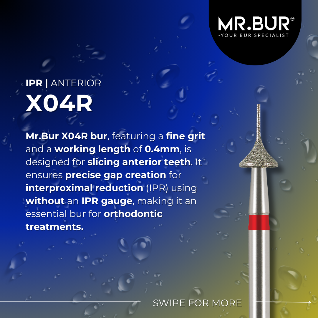 This picture shows Mr.Bur X04R IPR bur use for slicing anterior teeth