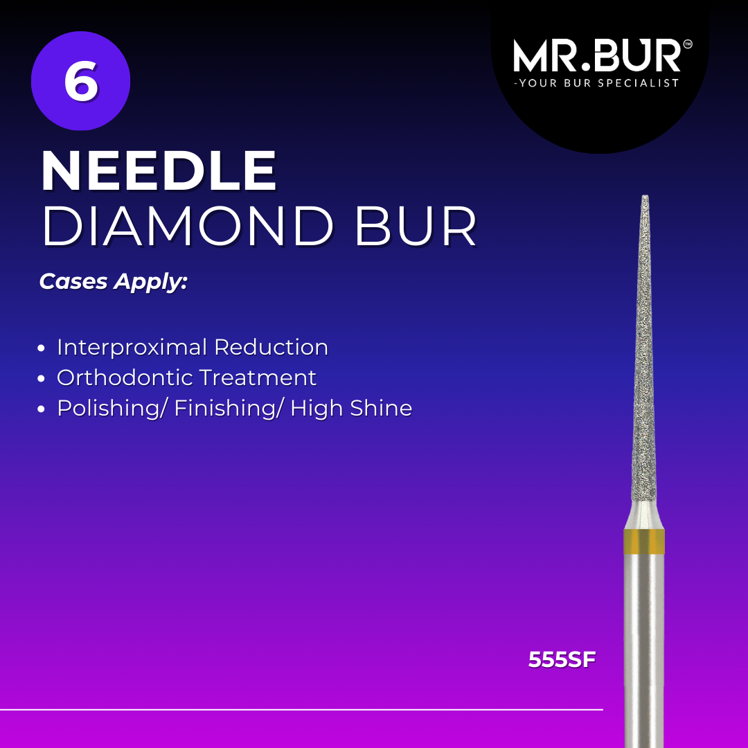 Mr. Bur needle diamond burs are designed for fine, delicate work, particularly in tight or narrow spaces.