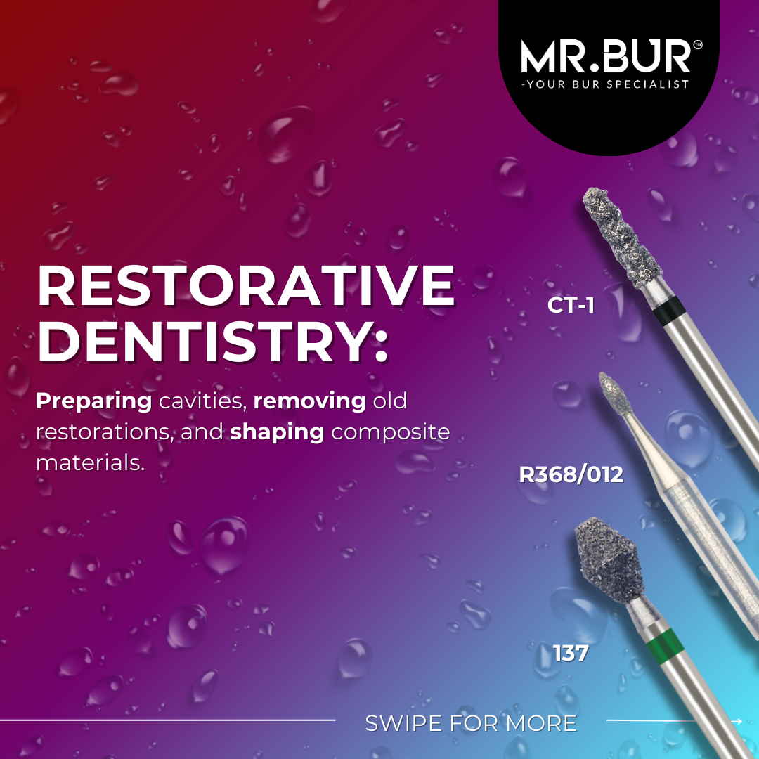 Restorative dentistry procedure using Mr. Bur diamond bur to repair and restore damaged teeth for optimal oral health.