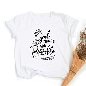 With God All Things Are Possible (White) Women Tops - Forested Fields