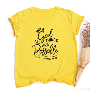 With God All Things Are Possible (Yellow) Women Tops - Forested Fields