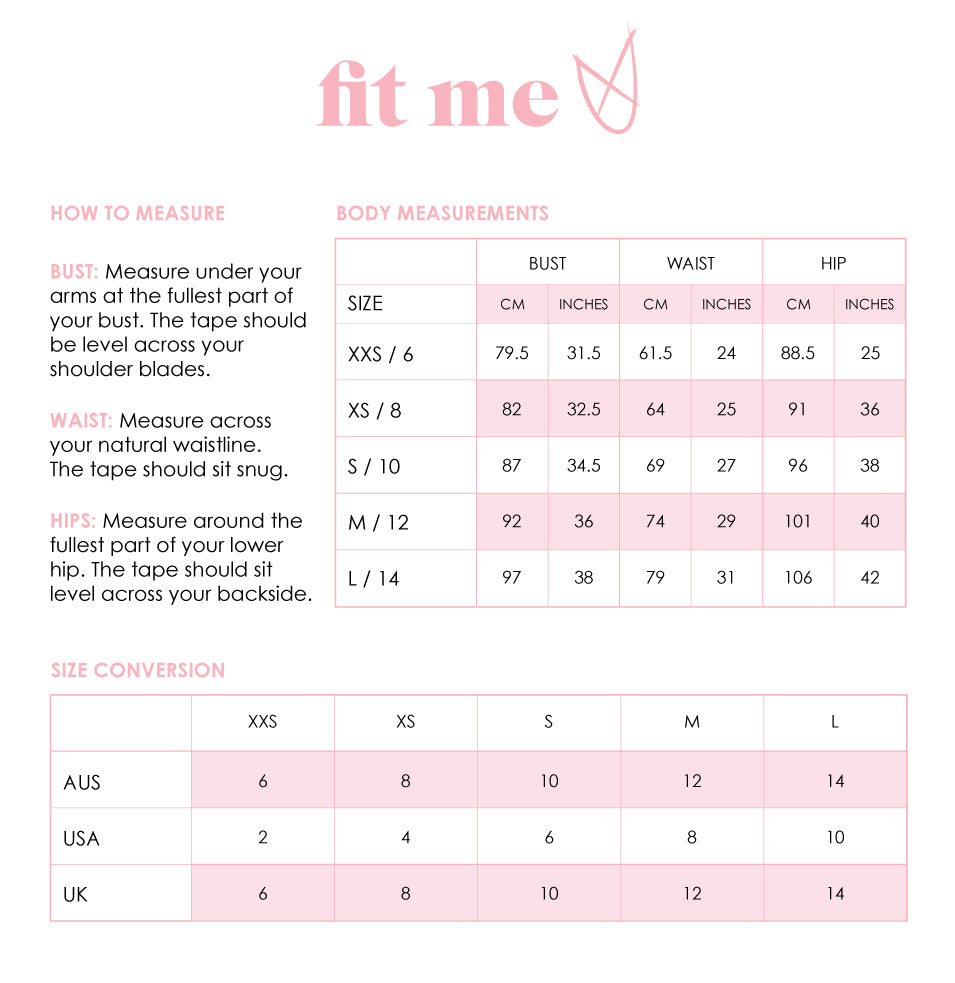 Pink Blush Size Chart