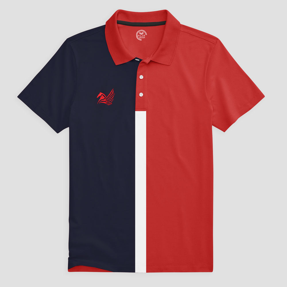 navy blue polo shirt with red horse