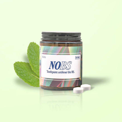 A jar of NOBS Toothpaste Tablets
