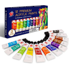 12 Colors Squeezable Tempera Brush Paint Set with Assorted Basic/ Neon/ Pastel Colors