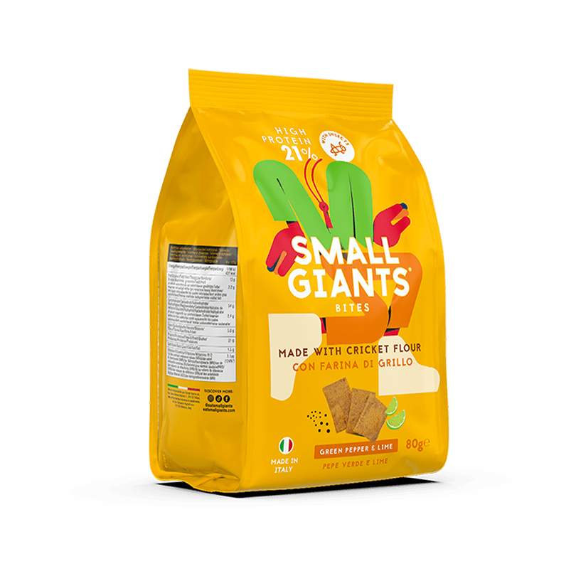 SMALL GIANTS BITES - CRACKERS CON FARINA DI GRILLO - 8 PACCHETTI (Lime e Pepe)