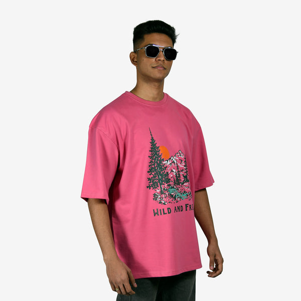 pink Drop Shoulder T-Shirt for Men