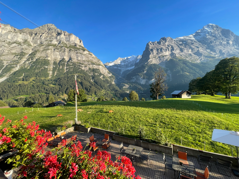 Looking at two large mountains in Grindelwald, Switzerland