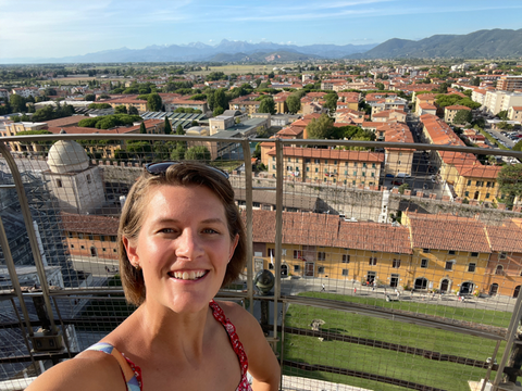 The view of the city of Pisa from the top of the Leaning Tower of Pisa