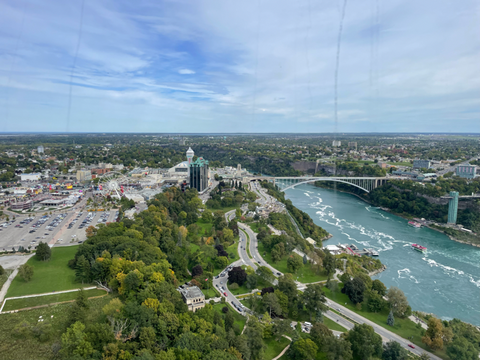 Looking down towards the Niagara Skywheel from the Skylon Tower