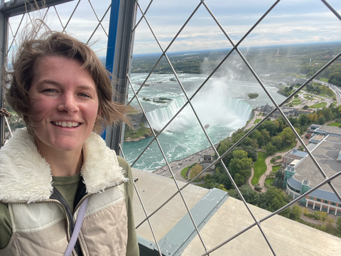 Looking at Niagara Falls from the observation deck at Skylon Tower