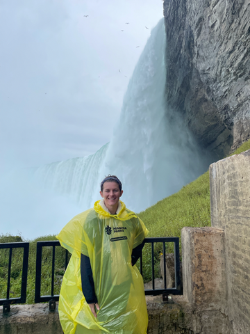 An iconic picture taken in front of Niagara Falls at the lower observation deck at Journey Behind The Falls