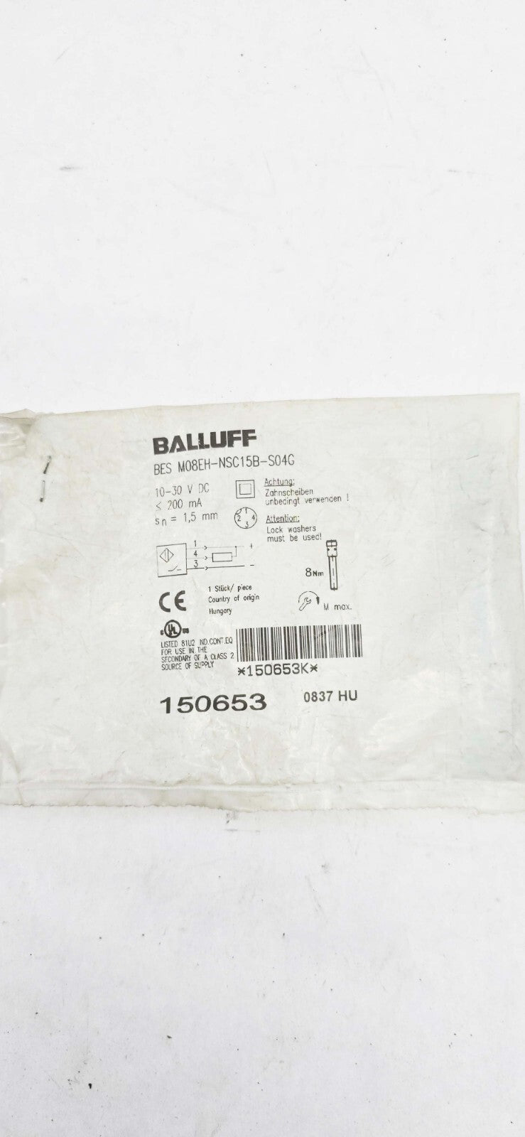 Balluff 150653 Proximity Switch Sensor BES M08EH-NSC15B-S04G