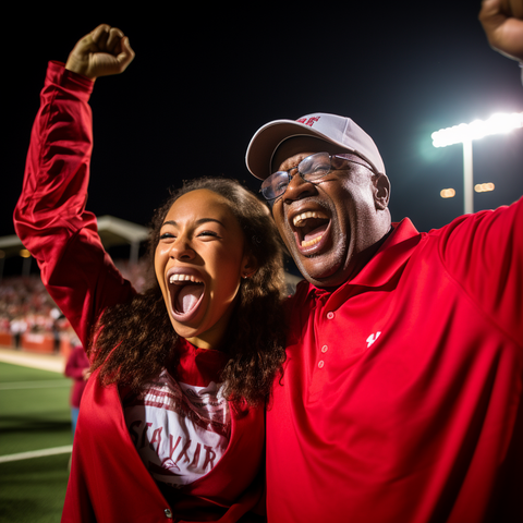 Parents celebrating at high school sports game