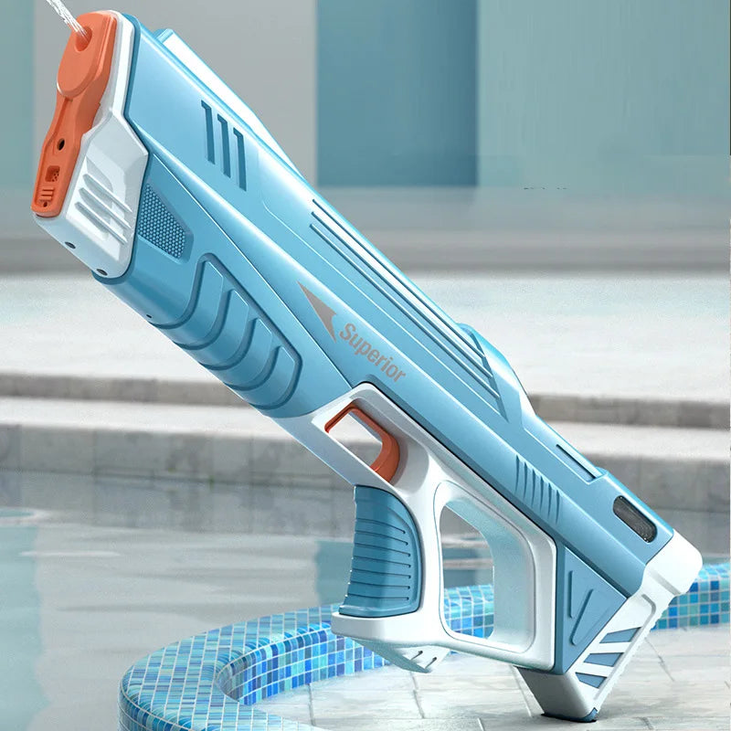 Elektrisch waterpistool met USB-oplaadkabel en oplaadbare watergeweer opties.