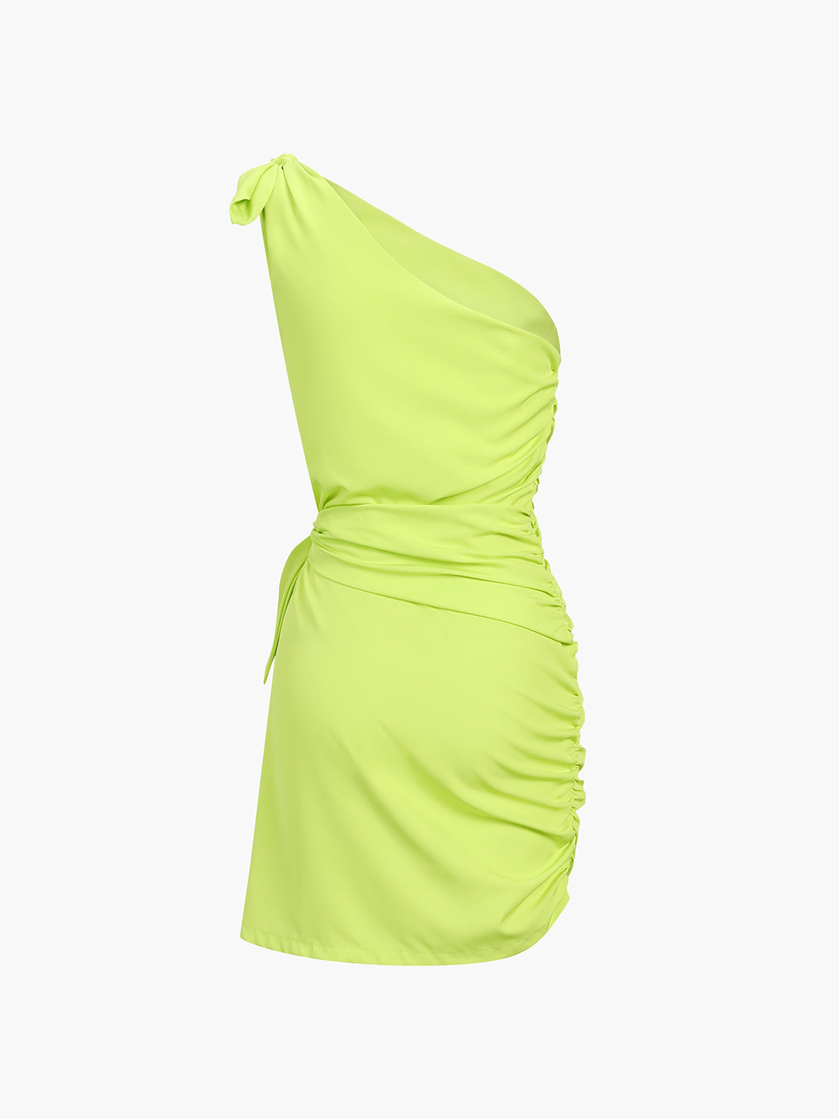 One Shoulder Tied Ruched Zippered Short Dress - Image 2