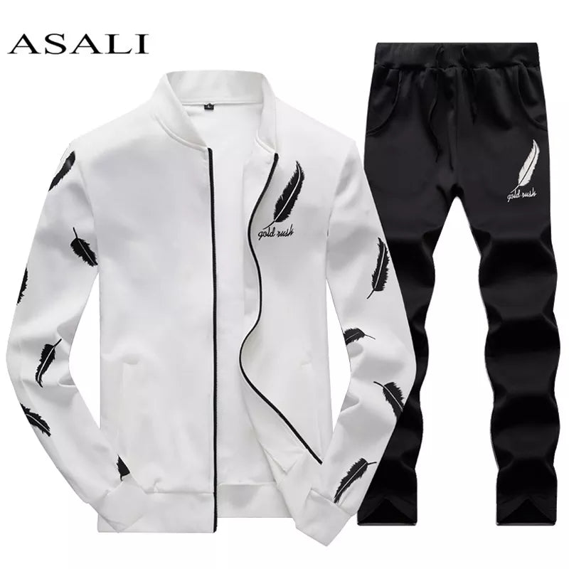 ASALI Mens Tracksuit Zipper 2023 Spring Sets Fleece Casual Men Set 3D Print Pleated Hoodies Sweatshirt Pant Suit Fitness Clothes