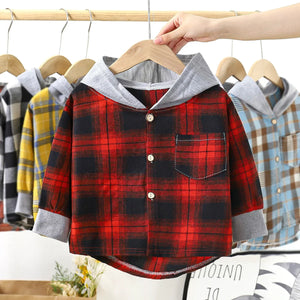 Children's Hooded Shirts Kids Clothes Baby Boys Plaid Shirts Coat for Spring Autumn Girls Long-Sleeve Jacket Bottoming Clothing - Dysali's Den 