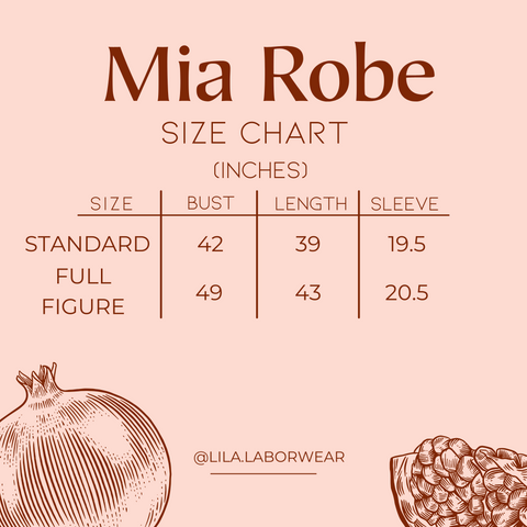 Mia robe size chart