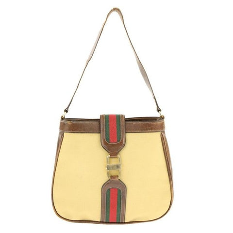 Gucci Jackie Early With Shelly Stripe Brown Leather And Gg Leather Satchel