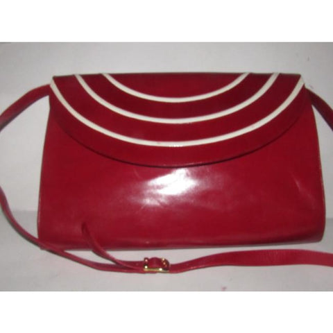 Vintage Bally Purse Glossy red leather with white and red stripe flap