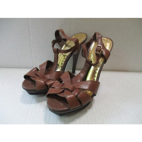 Chunky stacked heel stiletto brown leather