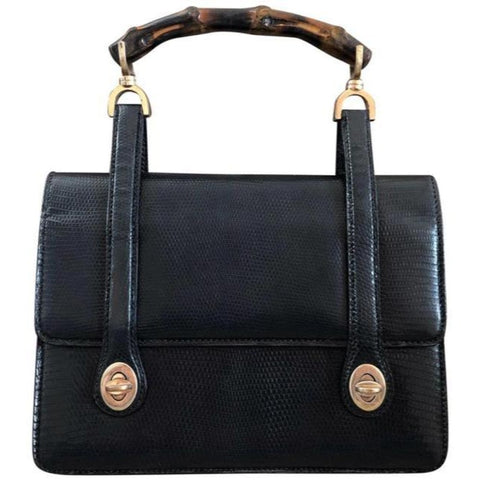 Gucci Box Skin Lunch Style With Midnight Bluebamboo Handle Lizardsnakeskin Satchel