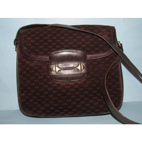RARE, Gucci, mod, 1955 Horse-bit, dark brown micro Guccissima print embossed suede and leather shoulder bag