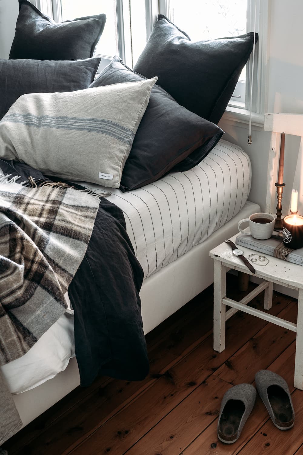 Bed with cushions Belinda Hold Cottage Tim Bean Photography - Grampians Goods Co