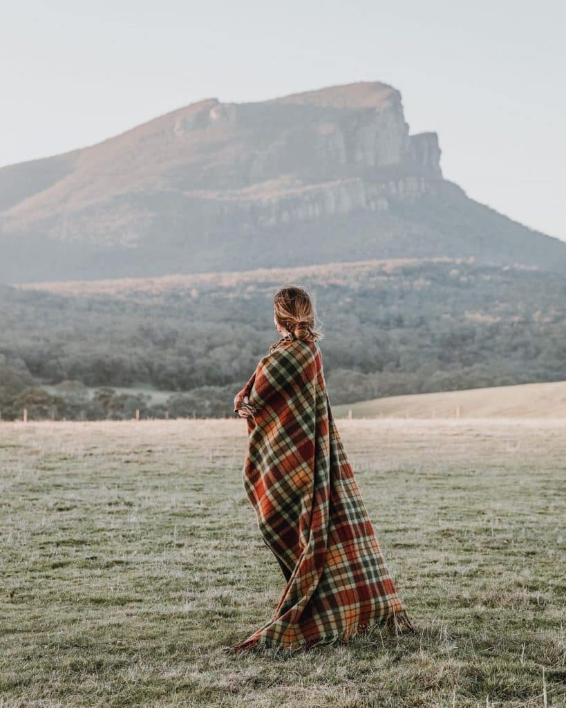 amanda with blankets and mountain grampians