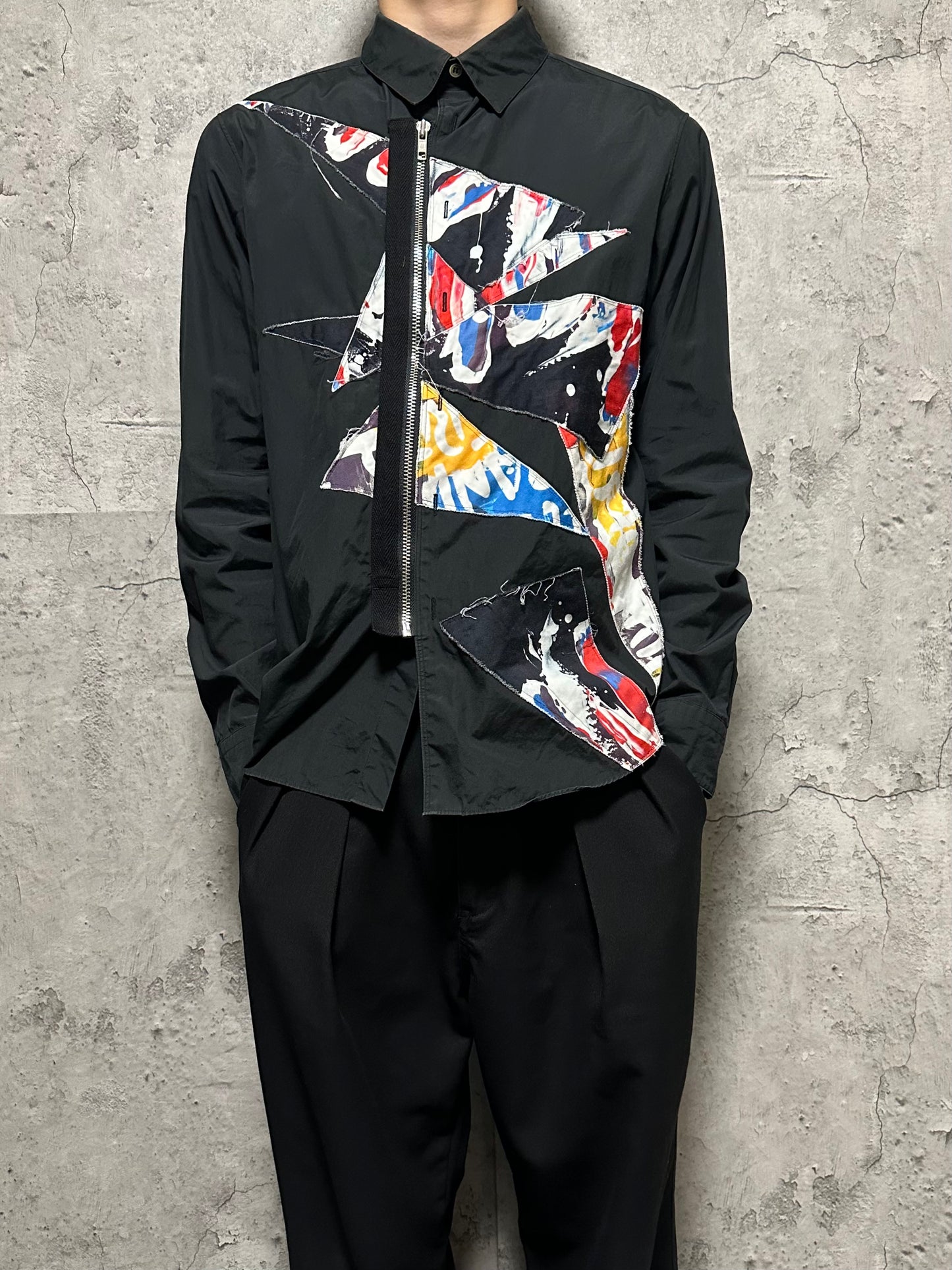 ALMOSTBLACK 18ss ZIP DESIGN SHIRT holdmeback.com