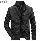 FGKKS Brand Warm Men Leather Jacket Mens Leather Motorcycle Standing Collar Motorcycle Style Men&#39;s Leather Jackets