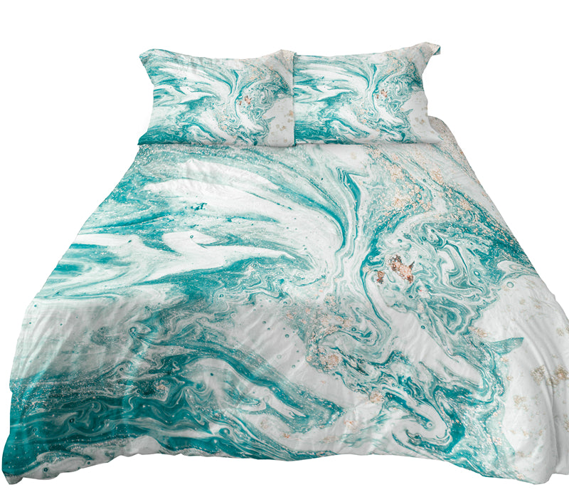 Turquoise Marble Bedding 3 Pc Duvet Cover Set For Marble Bedroom