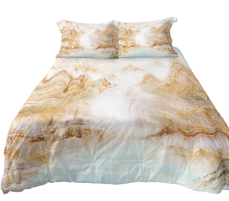 Unique Mountains Morning View Marble And Rose Gold Bedding 3 Pc