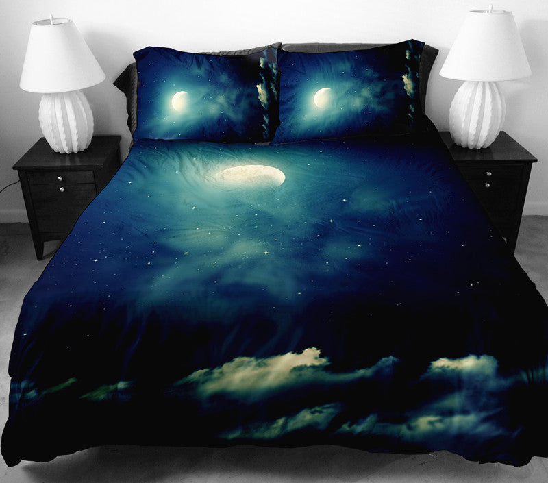 Anoleu Printed Moon And Cloud Duvet Cover 2 Matching Pillow Covers