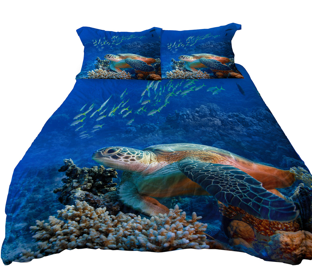 Anoleu Sea Turtle And Dolphins Reversible Duvet Cover Set 3 Pc