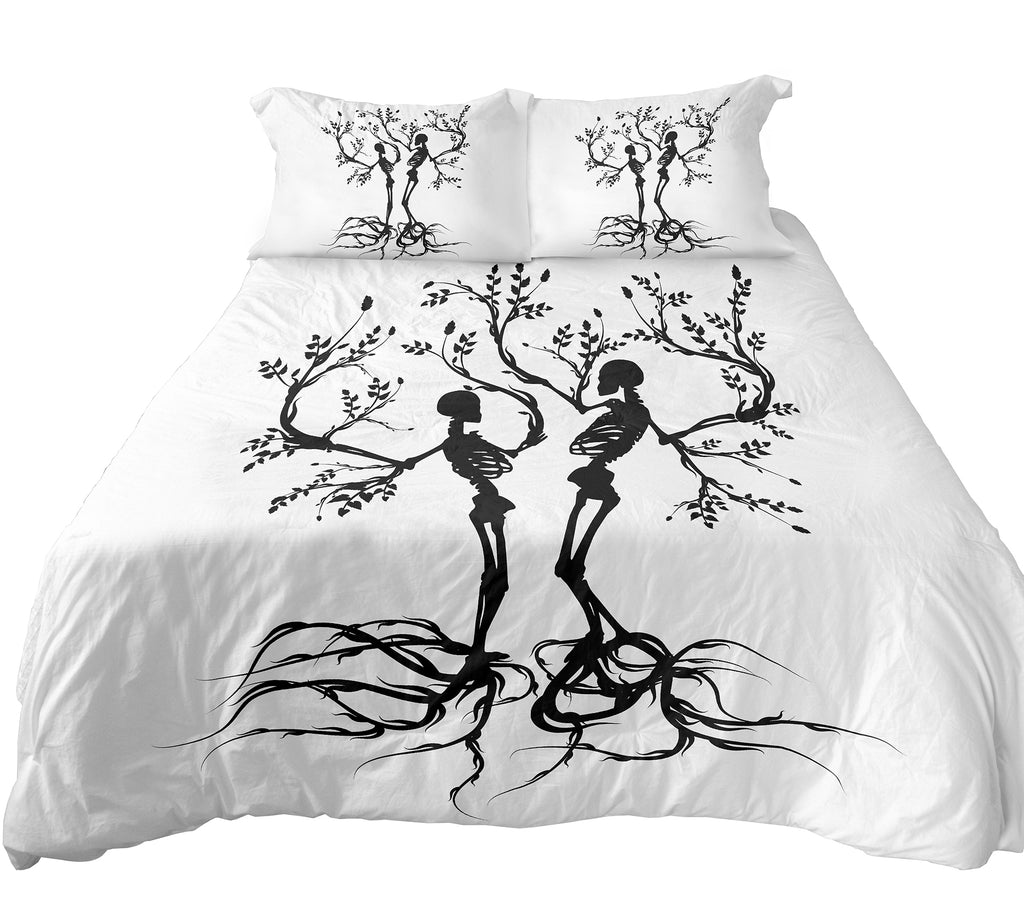 Reversible Black And White Couples Skull Tree Branch Bedding Www