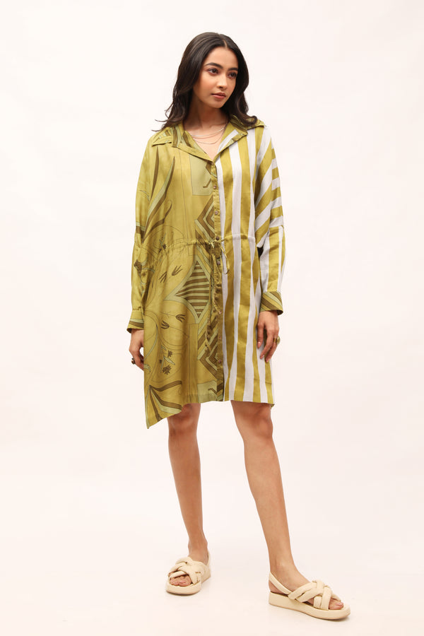 Olive Crepe Off-Shoulder Dress With Floral motifs – Kritika Murarka